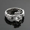 18K White Gold 0.40 Ct  Diamond Band Claddagh Ring with 1.02 Ct. SI Clear Diamond
