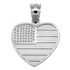 White Gold American Flag Heart Charm Pendant Necklace