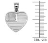 White Gold American Flag Heart Charm Pendant Necklace
