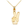 Yellow Gold Peace Hand Pendant Necklace