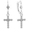 Sterling Silver Flower  Cross Dangle Earrings