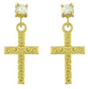 Gold Twirl Cross CZ Post Earrings