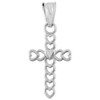 White Gold Open Hearts Cross Charm Pendant Necklace