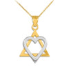 Two-Tone Gold Star of David Heart Medium Pendant (1.1")