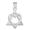 White Gold Star of David Heart Medium Pendant (1.1")