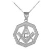 White Gold Freemason Octagonal Masonic Bail Pendant Necklace