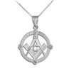 Sterling Silver Freemason Round Masonic CZ Pendant Necklace