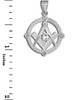 Sterling Silver Freemason Round Masonic CZ Pendant Necklace