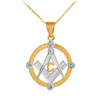 Two-Tone Gold Round Freemason Diamond Masonic Pendant Necklace