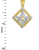 Two-Tone Gold Square Freemason Diamond Masonic Pendant Necklace
