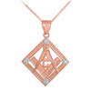 Two-Tone Rose Gold Square Freemason Diamond Masonic Pendant Necklace