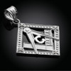 White Gold Square Freemason Diamond Masonic Pendant Necklace