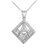 White Gold Square Freemason Diamond Masonic Pendant Necklace