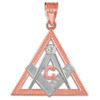 Two-Tone Rose Gold Triangle Freemason Diamond Masonic Pendant Necklace