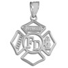 White Gold Fireman Open Badge Pendant Necklace