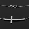 925 Sterling Silver Sideways Curved Diamond Cross Necklace