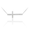 Sterling Silver Sideways Cross CZ Pendant Necklace