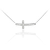 Sterling Silver Sideways Curved CZ Cute Cross Necklace