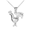 White Gold Rooster Charm Pendant Necklace