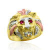 Tri-Tone Gold Lion Head Men's CZ Ring