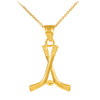 Hockey Sticks and Puck Gold Charm Sports Pendant Necklace