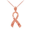 Rose Gold Awareness Ribbon 3D Charm Pendant Necklace