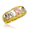 Tri-Tone Gold "15 Anos"  Quinceanera CZ Ring with Elephants