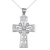 Sterling Silver Celtic Cross Trinity Knot Diamond Pendant Necklace