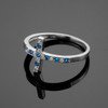 Silver Sideways Cross CZ Ring with Blue Zirconia