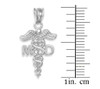 White Gold Medical Doctor MD Caduceus Charm Pendant Necklace