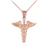 Rose Gold Caduceus Charm Pendant Necklace