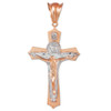 Two-Tone White and Rose Gold Holy Trinity Crucifix Pendant