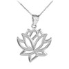 Lotus Flower White Gold Pendant Necklace
