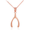 Rose Gold Polished Wishbone Pendant Necklace