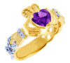 Gold Diamond Claddagh Ring with 0.40 Carats of Diamonds and Amethyst Birthstone.  Available in 14k and 10k Gold.