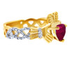 Gold Diamond Claddagh Ring 0.40 Carats with Ruby Stone