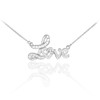 Love heart necklace with diamonds in 14k white gold.