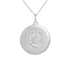 Letter "C" disc pendant necklace with diamonds in 10k or 14k white gold.