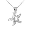 White Gold Textured Starfish Pendant Necklace