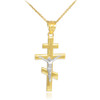 Two-Tone Gold Russian Orthodox Crucifix Pendant Necklace