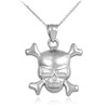 White Gold Skull and Bones Pendant Necklace