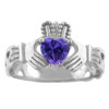 White Gold Claddagh Ring with Amethyst CZ Heart