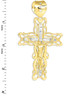 Yellow Gold Filigree Crucifix CZ Cross Pendant (XL)