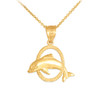 Gold Hoop Jumping Dolphin Charm Pendant Necklace