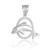 Sterling Silver Hoop Jumping Dolphin Charm Pendant Necklace