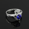 Silver Claddagh Ladies Ring with Saphire