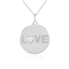 14K White Gold "LOVE" Script Diamond Disc Pendant Necklace