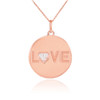 14K Rose Gold "LOVE" Script Diamond Disc Pendant Necklace