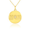 14K Gold "MOM" Script Diamond Disc Pendant Necklace