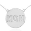 14K White Gold "MOM" Script Diamond Disc Necklace